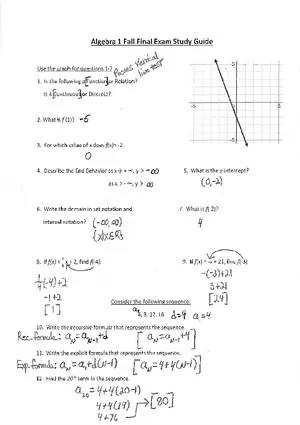 Algebra 1 Final Exam Answers