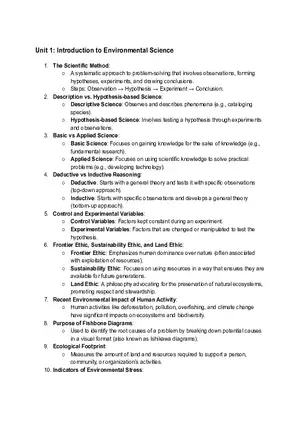 Unit 1 Introduction to Environmental Science