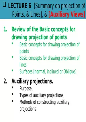 Lecture 6 Summary on Projection of Points, & Lines