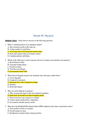 Module 8 Oligopoly Multiple Choice