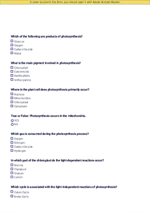 Photosynthesis Questions
