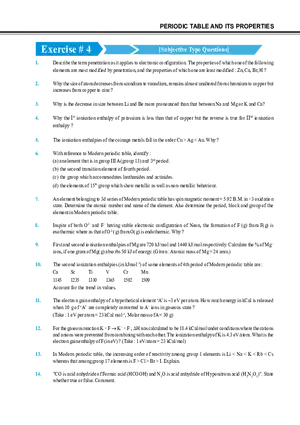 Periodic Table and Its Properties Exercise # 4