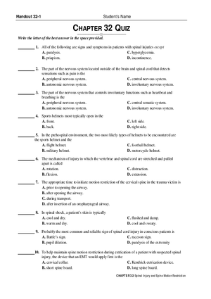 Chapter 32 Spinal Injury and Spine Motion Restriction Ouiz