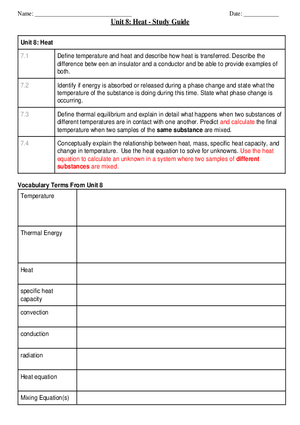 Unit 8 Heat - Study Guide