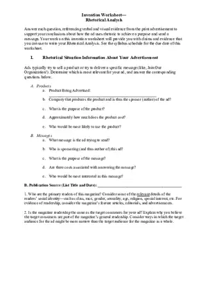 Invention Worksheet - Rhetorical Analysis