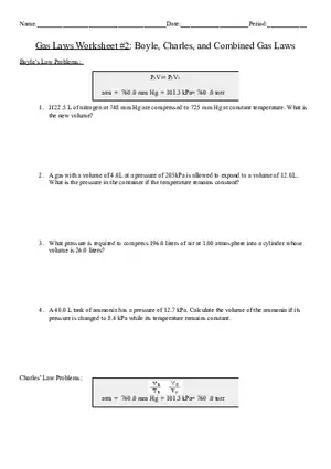 Gas Laws Worksheet 2  Boyle, Charles, and Combined Gas Law