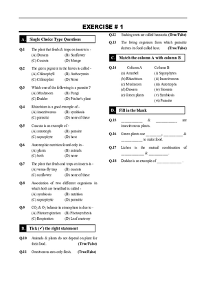 Nutrition in Plants Exercise 1