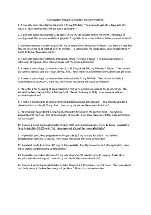 Combination Dosage Calculation Practice Problems