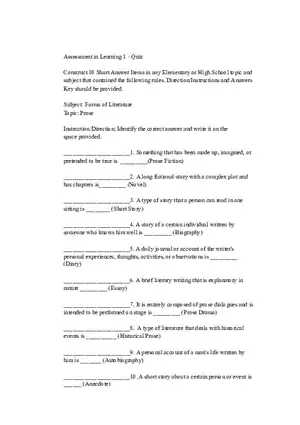 Sample Identification Questions - Assessment in Learning