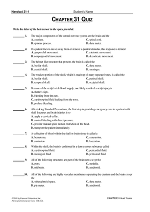 Chapter 31 Head Trauma Quiz