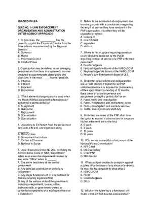 Quiz 1- Law Enforcement Organization and Administration