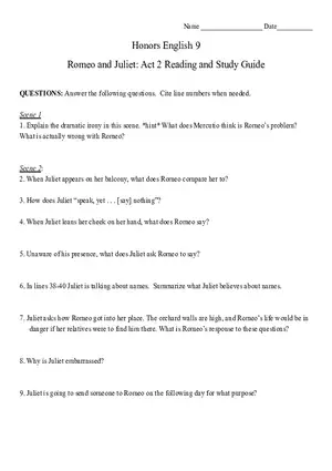 Romeo and Juliet Act 2 Reading and Study Guide