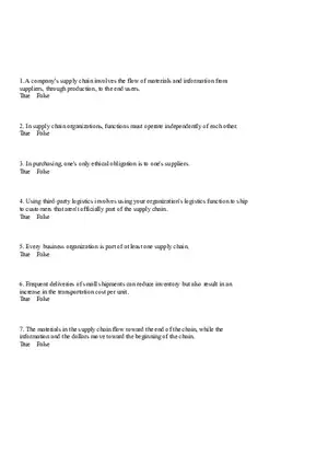 Industrial Engineering Supply Chain Management Questions
