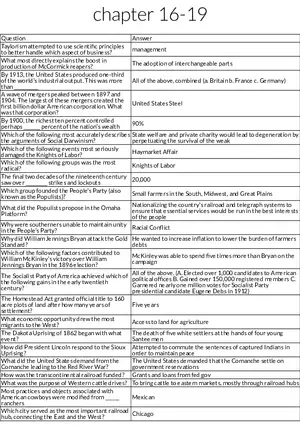 Chapters 16-19 Industrialization, Labor, and Economic Change