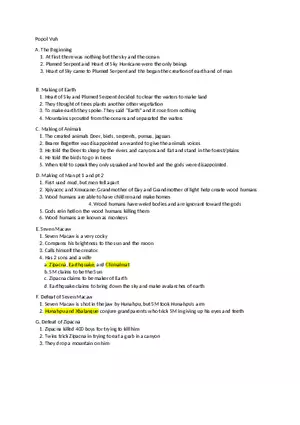 Polpo Vuh Home Notes - Summary Popol Vuh