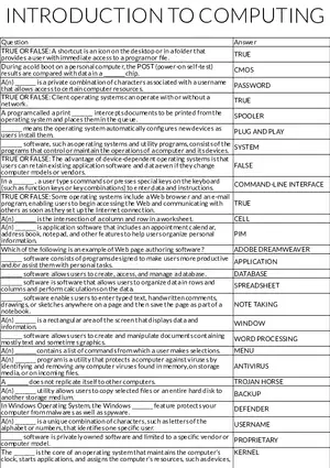 Introduction to Computing Key Terms and Concepts