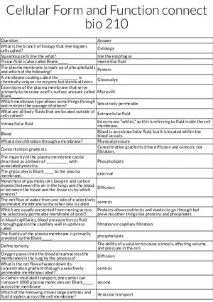 Cellular Form and Function Key Concepts