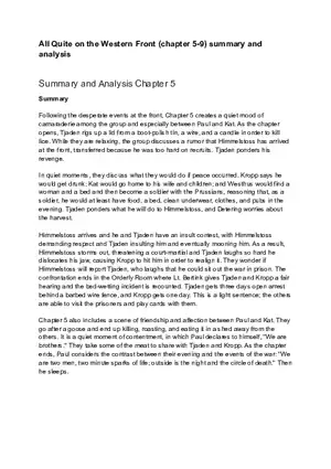 All Quite on the Western Front (Chapter 5-9) Summary and Analysis