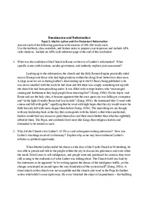 Martin Luther and the Protestant Reformation Worksheet