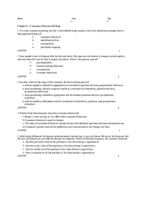 Consumer Decision Making Answers 1