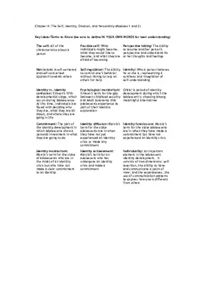 The Self, Identity, Emotion, and Personality (Modules 1 and 2)