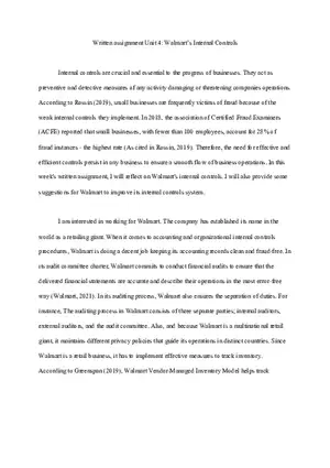 Written Assignment Unit 4 Walmart's Internal Controls