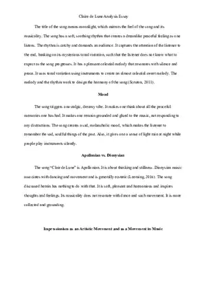 Chapt 6 Analysis Essay Claire de Lune