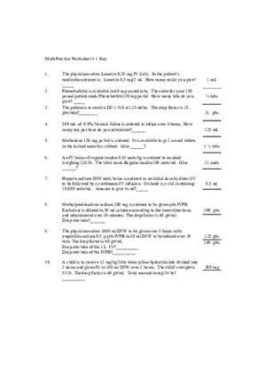 Math Practice Worksheet 1 Key