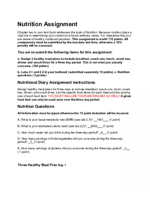 Nutrition Assignment for Fitness and Wellness