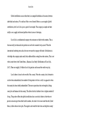 Global Stratification - Coca-Cola