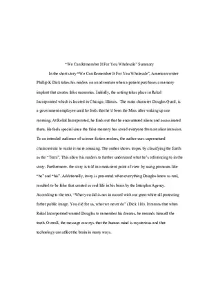 “We Can Remember It For You Wholesale” Summary