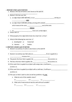Newton's Laws Worksheet Assignment