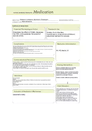 ATI Med Template - Diazepam, Lorazepam
