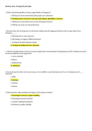 Emotion, Stress and Coping Practice Quiz