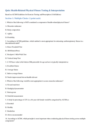 ACSM Fitness Testing Quiz