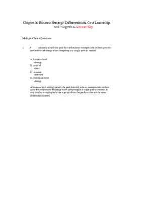 Differentiation, Cost Leadership, and Integration Answer Key Part 1