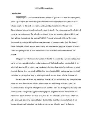 OIL Spill Bioremediation Lap Report