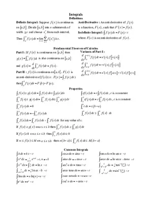 Calculus Cheat Sheet Integrals