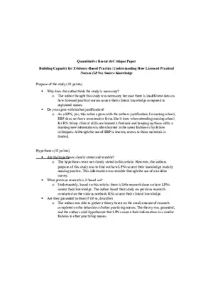 Quantitative Research Critique Paper