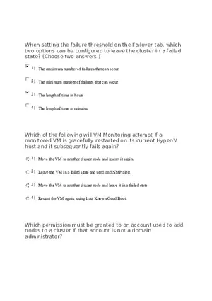 Failover Clustering and VM Monitoring in Hyper-V Environments Quiz