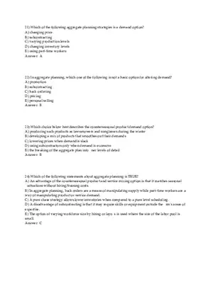 Aggregate Planning and S&OP Answer Key Part 2