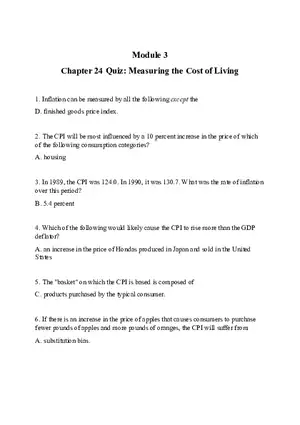 Chapter 24 Quiz Measuring the Cost of Living