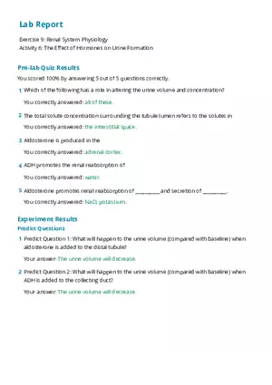 Exercise 9 The Eﬀect of Hormones on Urine Formation