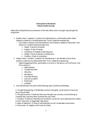 Schizophrenia Worksheet Term 2