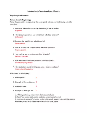 Introduction to Elementary Psychology Exam 1 Review