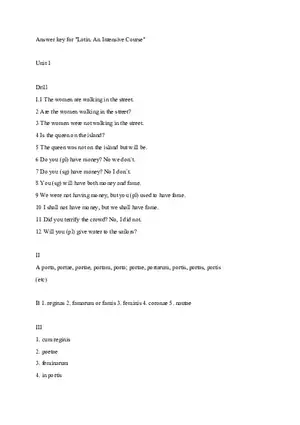Answer Key for Latin. An Intensive Course Part 1