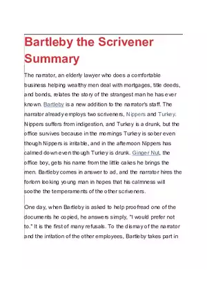 Summary Bartleby, the Scrivener - A Story of Wall Street