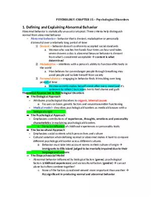 Chapter 15 Notes - Psychological Disorders