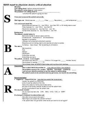 SBAR Report to Physician About a Critical Situation