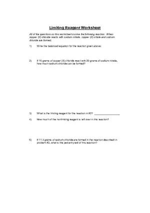 Limiting Reagent Worksheet
